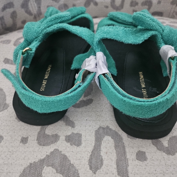 Stuart Weitzman Bandeau Terry Cloth Bow Green Black Gold Open Toe Sandal NEW - Picture 5 of 15